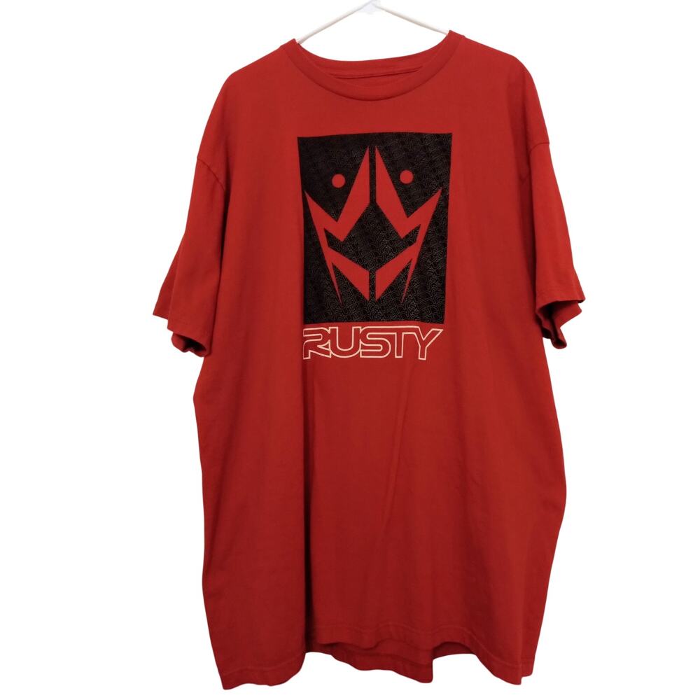 RUSTY Vintage Y2K Rusty Skate Surfwear Logo Graphic T-Shirt Red Size 2XL